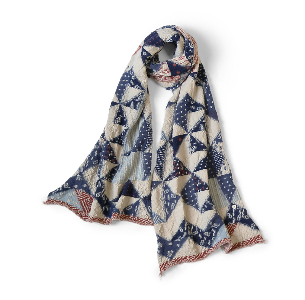 Wool Happy Scarf Indigo Rag Natural