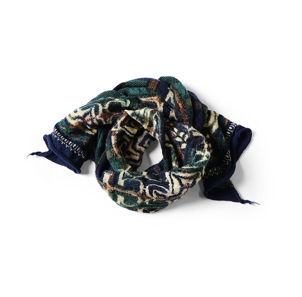 Wool Scarf happy TARTAN Navy