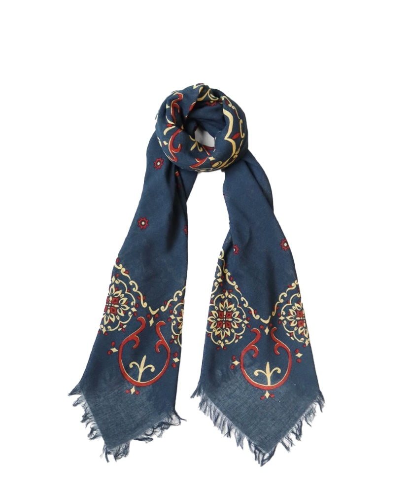 Linen Rayon Fringe Stole Navy