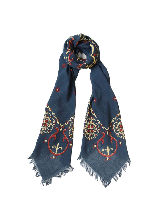 Linen Rayon Fringe Stole Navy