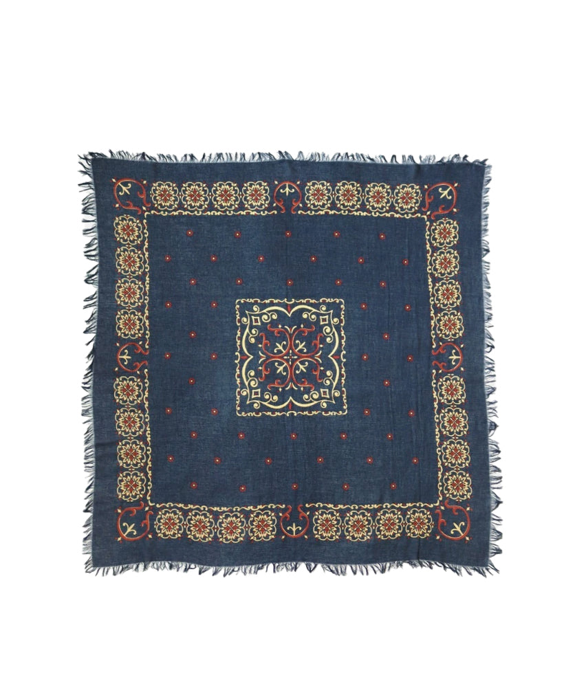 Linen Rayon Fringe Stole Navy