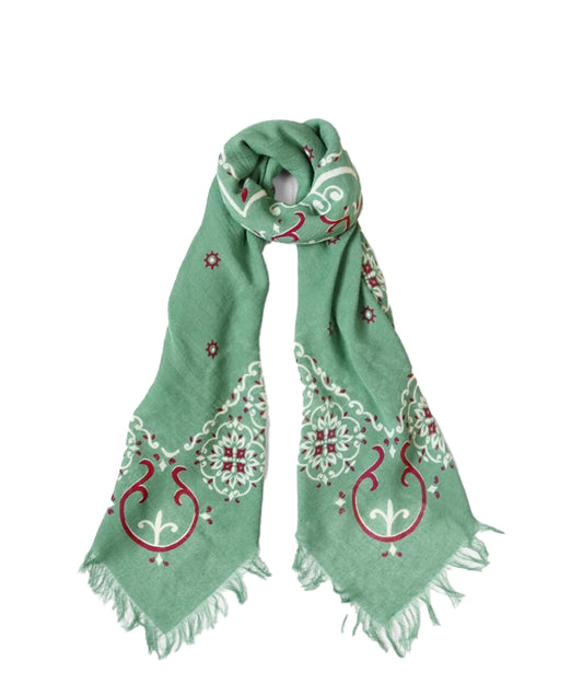 Linen Rayon Fringe Stole Green