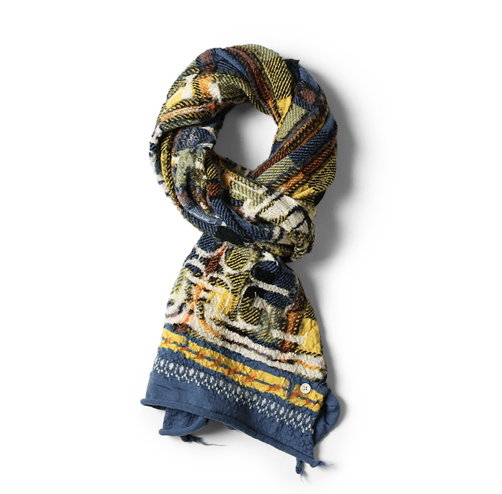 Wool Scarf happy TARTAN  Blue